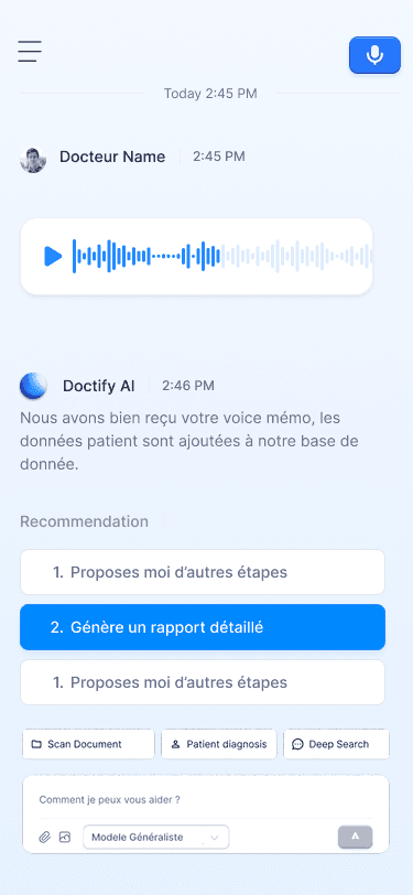 Doctify IA sur mobile : consultation transcrite et recommandations